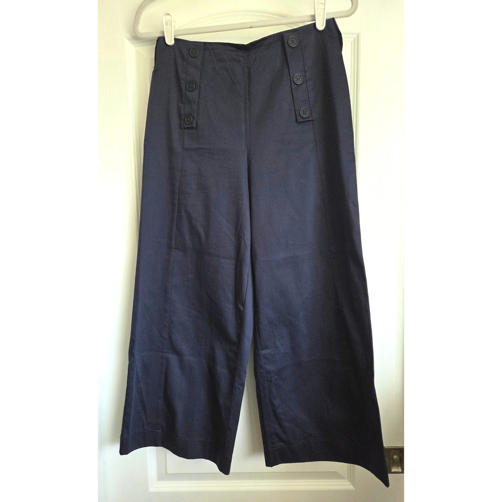Saint + Sofia Navy Blue Organic Cotton Wide Leg Sailor Pants Womens Size 4